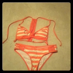 Pink and white striped bikini